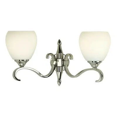 Luxury Traditional Twin Arm Wall Light Bright Nickel Opal Glass Shade Dimmable