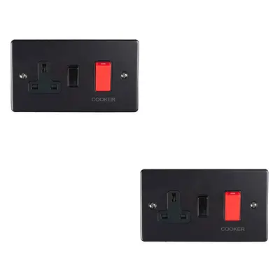 2 PACK 45A DP Oven Switch & Neon Appliance Light MATT BLACK & Black Trim