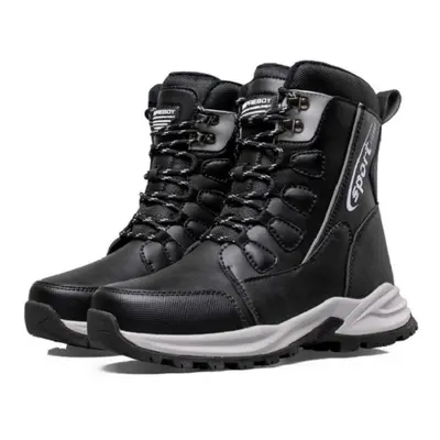 (black, 45) Men&apos;s Winter Thickened High Top Sports Casual Cotton Shoes Fleece Thermal Anti 