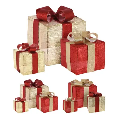 Set Of LED Light Up Christmas Present Boxes | Piece Red & Gold Light Up Xmas LED Gift Boxes | LE