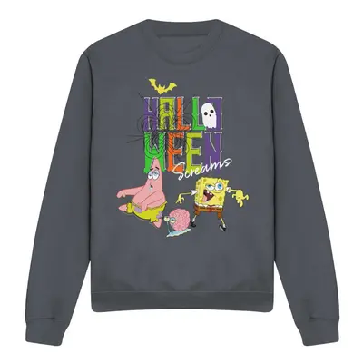 (M, Charcoal) SpongeBob SquarePants Unisex Adult Screams Halloween Sweatshirt