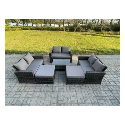 Fimous Rattan Garden Furniture Set Seater Patio Outdoor Lounge Sofa Set with Rectangular Coffee 