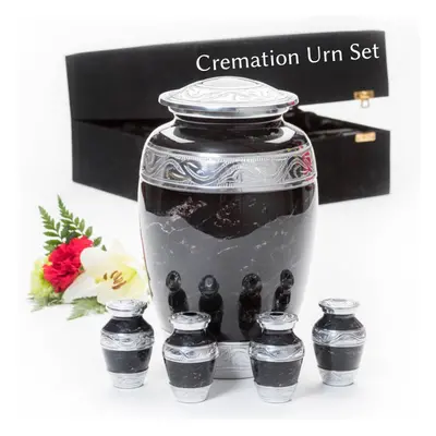 GR8 - Large Black Marble Finish Cremation Urn with Small Keepsake Urns - Urn for Ashes Adult Mal