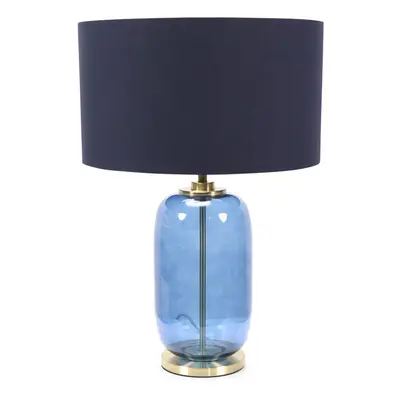 ValueLights Leigh Navy Blue Glass with Gold Trim Table Lamp & LED Bulb