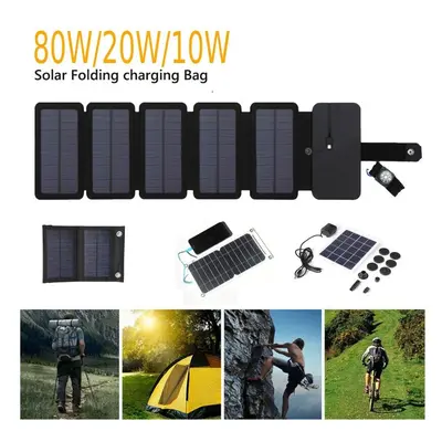 (20W 5V a) 80/20W Foldable Solar Panel Portable USB 5V Waterproof 5-panels Solar Cell Outdoor Mo