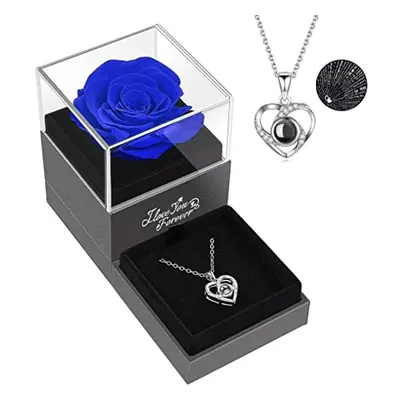 (blue) Red Real Rose With I Love You Necklace Rose Gifts Mom Wife Girlfriend Her On Anniversary 