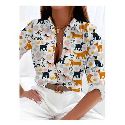 (B25SLTH24991352, XXXL) Fashion Luxury Women's Shirt Chain Printed Women's Blouse Spring Long Sl