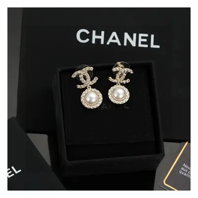 CHANEL earrings, classic letter earrings, shiny.