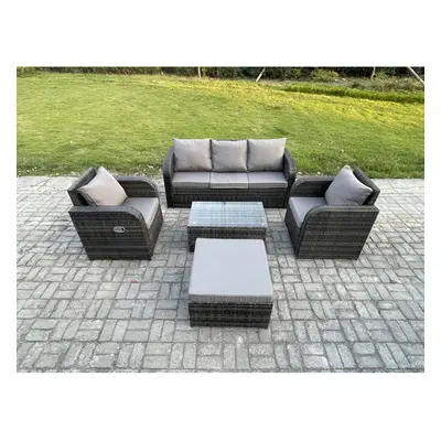 Fimous Outdoor Rattan Garden Furniture Set Patio Lounge Sofa Set with Reclining Chair Rectangula