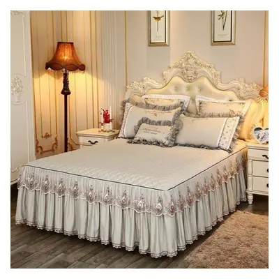 (beige, Skirt sheet 180x200cm) Bedding Sets Textile Princess Lace Quilted Bedcover Bedspread Pol