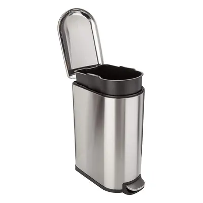 Amazon Basics Smudge Resistant D-Shaped Trash Can With Soft-Close Foot Pedal For Narrow Spaces, 