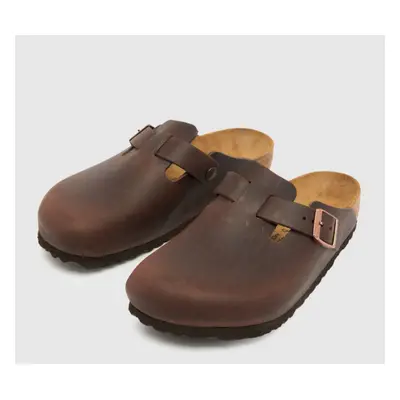 (Brown, UK6/EU39) Men Birkenstock Boston Oiled Leather Sandals Buckle Comfy Slip On Slide Soft S