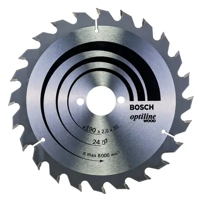 Bosch Optiline Wood Circular Hand Saw Blade, 190mm x 2.0mm x 30mm, Teeth, Silver