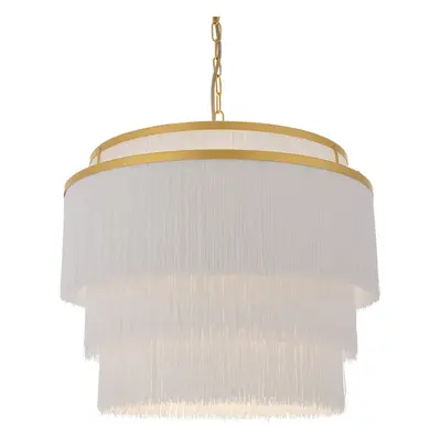 Gold Multi Arm Ceiling Pendant Light - White Tassels - Diffused Light Effect