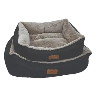 (Medium - x 60cm) HugglePets Luxury Plush Dog Lounger - Black & Grey