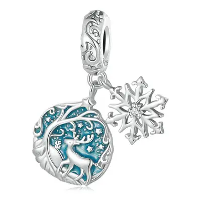 Christmas Elk Dangle Charm Glow In The Dark Genuine Sterling Silver Compatible With Pandora Brac