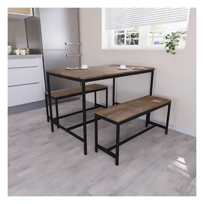 (Dark Wood) Roslyn Seat Home Dining Table & Stool Bench Set