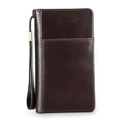 (coffee) Genuine Leather Men Multifunctional Clutch With Passport Holder Boarding Pass Holder Pe