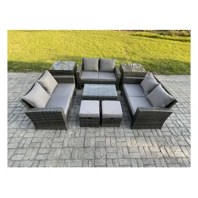 Fimous 8pc Rattan Sofa Garden Furniture Outdoor Patio Set with Side Tables Small Footstools Love