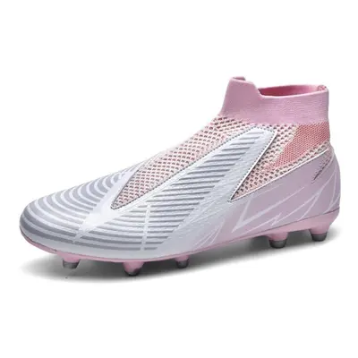 (pink, 43) Men Football Boots Long Spikes High Ankle Soccer Shoes Ag/tf Kids Outdoor Grass Cleat