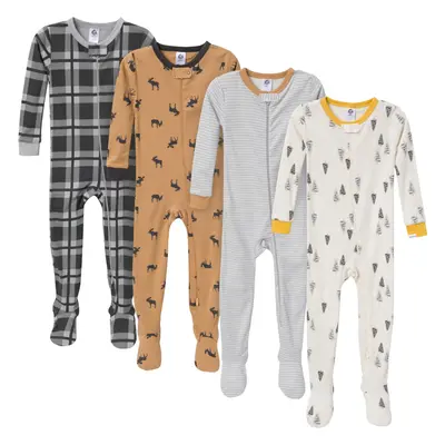 Gerber Baby-Boys 4-Pack Footed Pajamas Moose