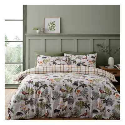 Catherine Lansfield Soft Velvet Woodland Walk Reversible Single Duvet Cover Set with Pillowcase 