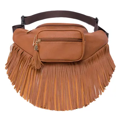 Solene Fringe Waist Pack with Multi Zipper Pockets - (KL088 Tan)