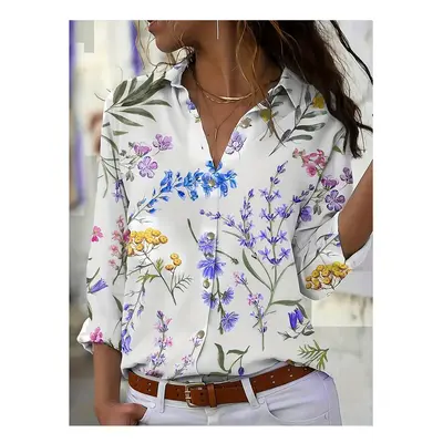 (AH213, S) Women's shirt casual loose soft comfortable button lapel fashion shirt sun shade brea