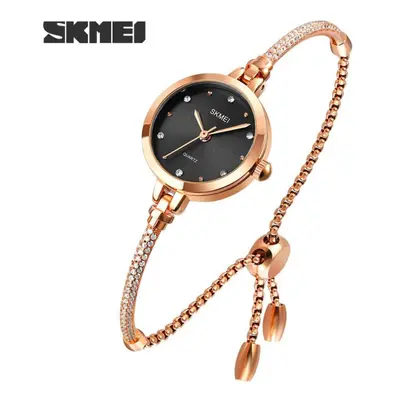 (Black) SKMEI Fashion Women Watches Japan Quartz movement Ultra Slim Bracel Female Girl Clock La