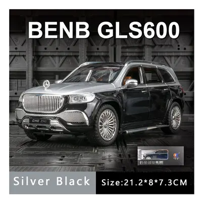 (Silver with box) 1:24 Benz Maybach Gls600 Alloy Car Model Sound And Light Pull Back Toy Car Suv