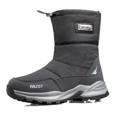 (grey, 44) Winter Boots For Man Outdoor Waterproof Snow Boots Zip Non-slip Cotton Shoes Men Plus