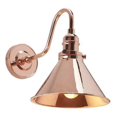 Wall Light Pyramid Shaped Downlight Arched Arm Polished Copper LED E27 60W