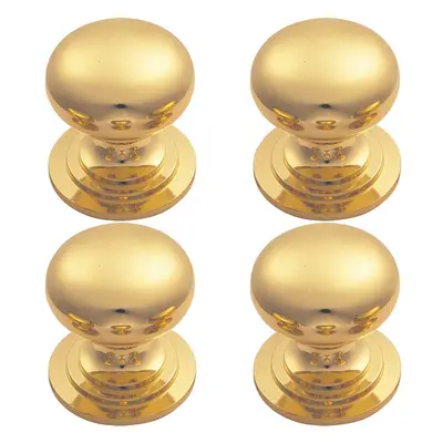 4x Victorian Round Cupboard Door Knob 42mm Dia Polished Brass Cabinet Handle