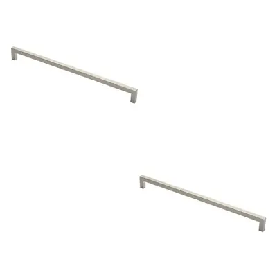 2x Square Mitred Door Pull Handle x 19mm 600mm Fixing Centres Satin Steel