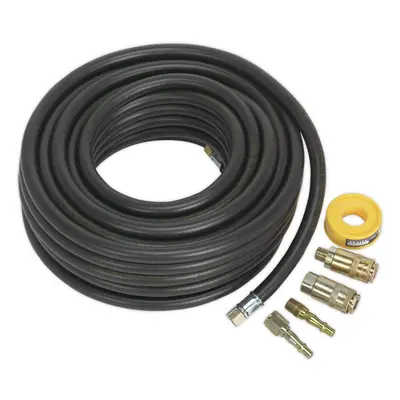 Rubber Alloy Air Hose Kit - 15m Hose - 1/4 Inch BSP Unions - Adaptors and Tape