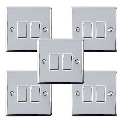 5 PACK Gang Double Metal Light Switch POLISHED CHROME Way 10A White Trim