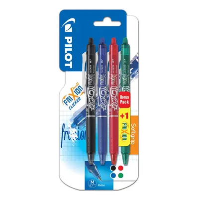 Pilot Frixion Ball Clicker Pack of Ink Gel Temperature-Sensitive Rollerball Pens + Free Medium P