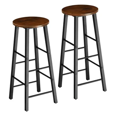 (Industrial wood dark, rustic) Bar Stool Breakfast Stool x Kitchen Wooden Chairs Tall Metal Base