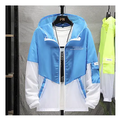 (Blue, Asia 47.5-57.5KG) Men's Summer UV Protection Skin Coats Thin Windbreaker Sunscreen Men Zi