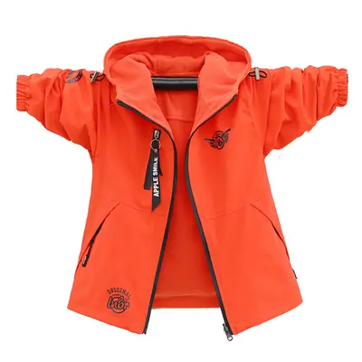 (Orange red, 11T) Autumn Children's Clothes Double-sided Wear Jacket Fleece Coat Boy Waterproof 