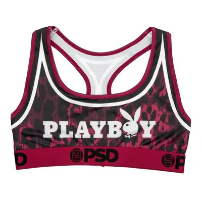 Playboy 867483-large Playboy Animal Print Baller PSD Sports Bra, Black & Red - Large