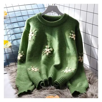 (green, L) Sweater For Women&apos;s Fall And Winter Gentle Round Neck Loose Warm Knit Sweater So