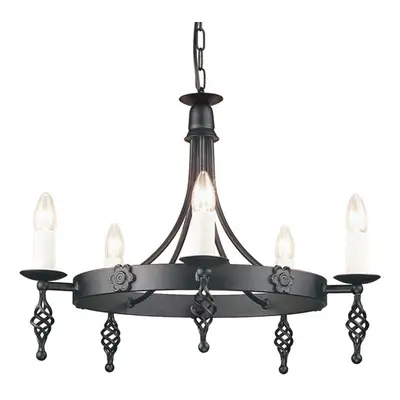 5 Bulb Chandelier Light Medieval Style Scroll Finials Black LED E14 60W