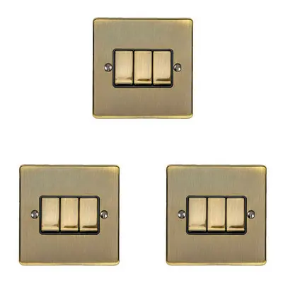 3 PACK Gang Metal Triple Light Switch ANTIQUE BRASS Way 10A Black Trim