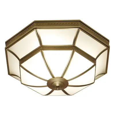 Luxury Flush Ceiling Light Antique Brass & Frosted Glass Traditional Feature