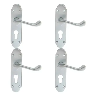 4x PAIR Victorian Upturned Handle on Euro Lock Backplate x Satin Chrome