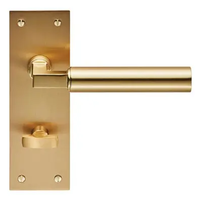 PAIR Round Bar Handle on Slim Bathroom Backplate x 50mm Satin Brass