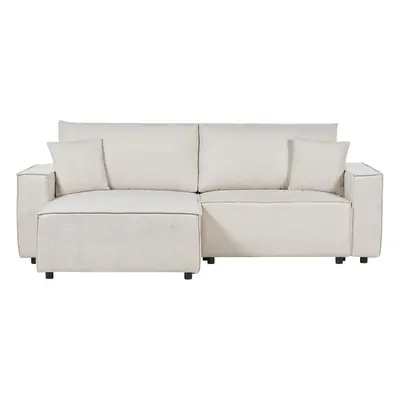 Right Hand Fabric Corner Sofa Bed with Storage Beige KARILA