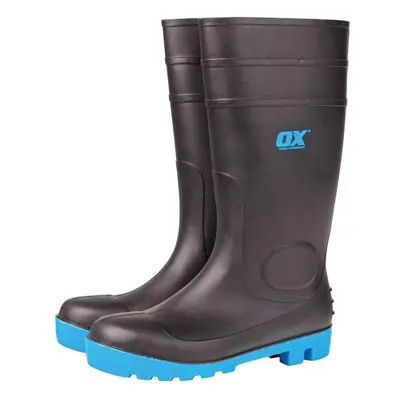 OX Safety Wellington Boot - Heavy Duty Safety Boot - Steel Toe Cap Wellies - Black / Blue - Size