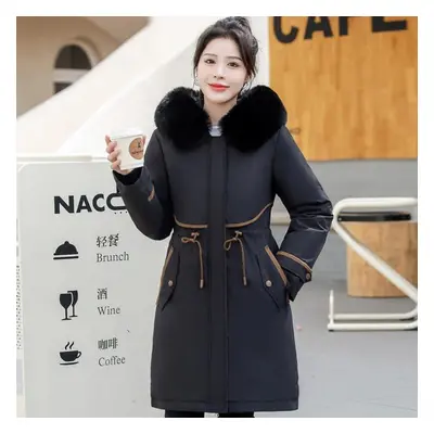 (black, 5XL) Plus Size M-6xl Winter Women&apos;s Cold Coat Hooded With Faux Fur Collar Liner Det